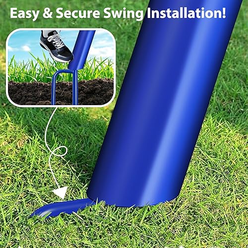 Miniatura 5 de Columpio de platillo de 50 pulgadas con marco y soporte, capacidad de 600 libras, juegos de columpios al aire libre para diversión familiar en el