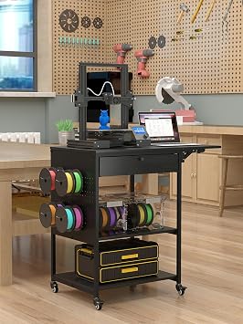 3-Tier Mobile 3D Printer Table with Storage Shelf and Drawer