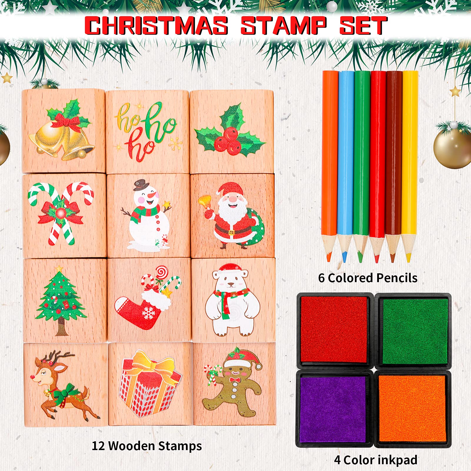 Christmas Wooden Stamp Set – 24 Mini Designs