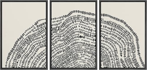 Miniatura 1 de SIGNLEADER Lienzo enmarcado para pared, juego de arte geométrico de doble tono, collage de anillos de árbol de madera, formas abstractas,