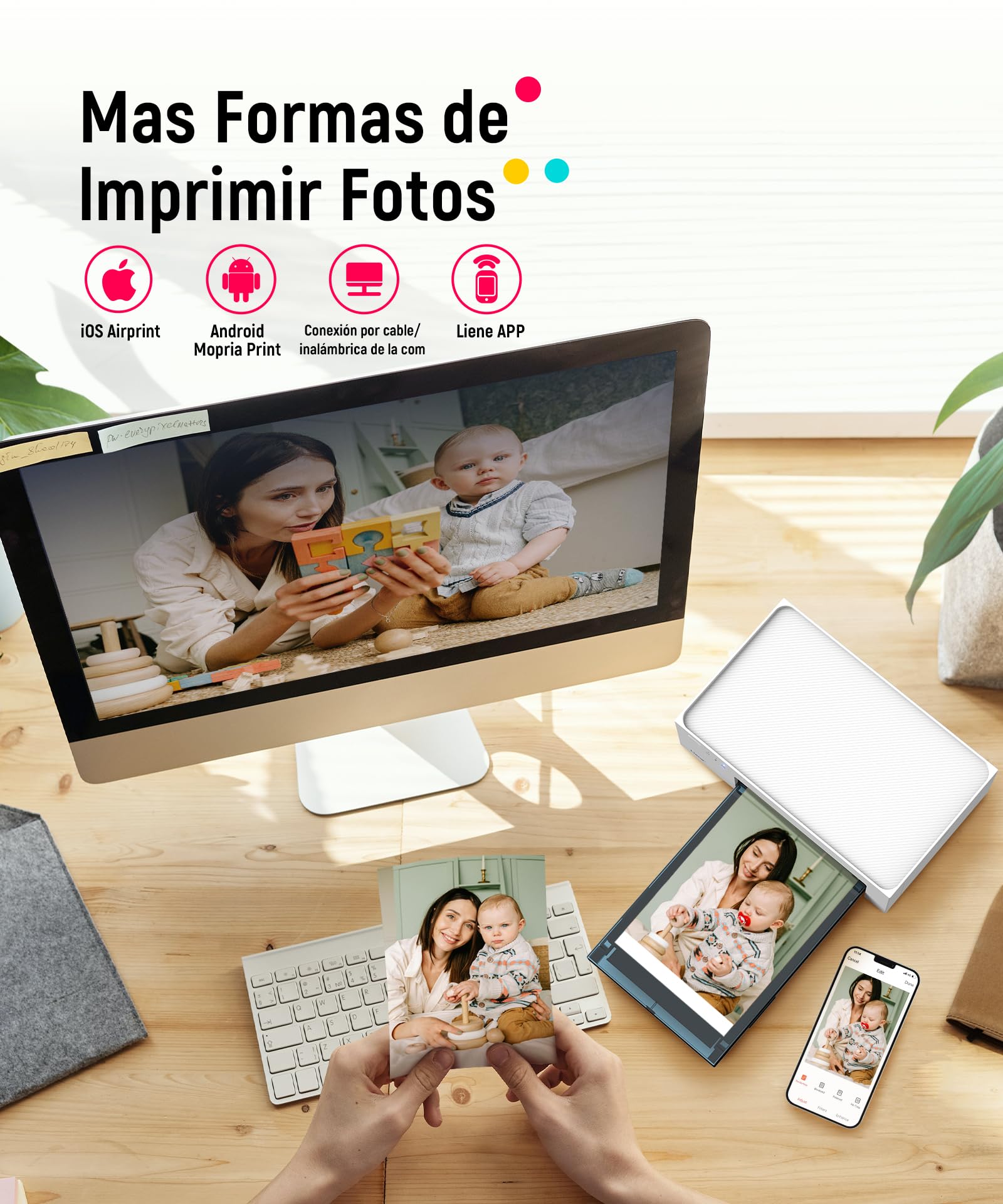Liene Amber M100 Impresora Fotográfica, 10 X 15 WiFi Impresora Fotográfica Instantánea para PC/iPhone/Android, con 20 Papeles Fotográficos/Cartucho, Impresión a Sublimación, 300DPI, Impresora Móvil