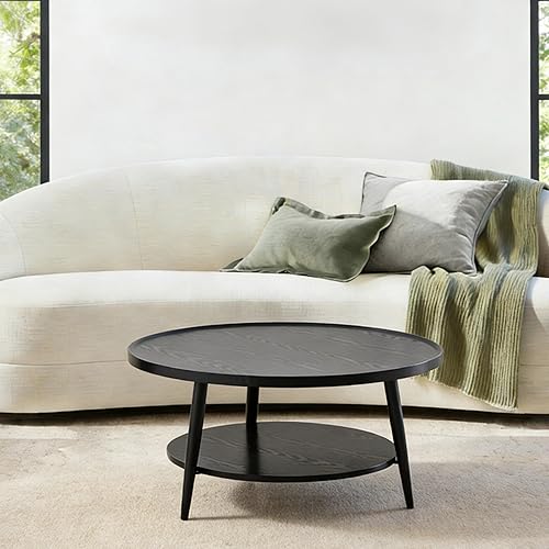 Miniatura 8 de Saint Mossi Mesa de centro redonda de vidrio para sala de estar, moderna mesa central de vidrio de 2 niveles, parte superior de vidrio transparente