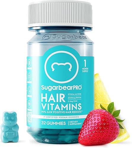 SugarBearPro Vitamina para el cabello en gomitas, suministro para 1 mes, biotina extra de 6000 mcg para el crecimiento del cabello, vitamina B12