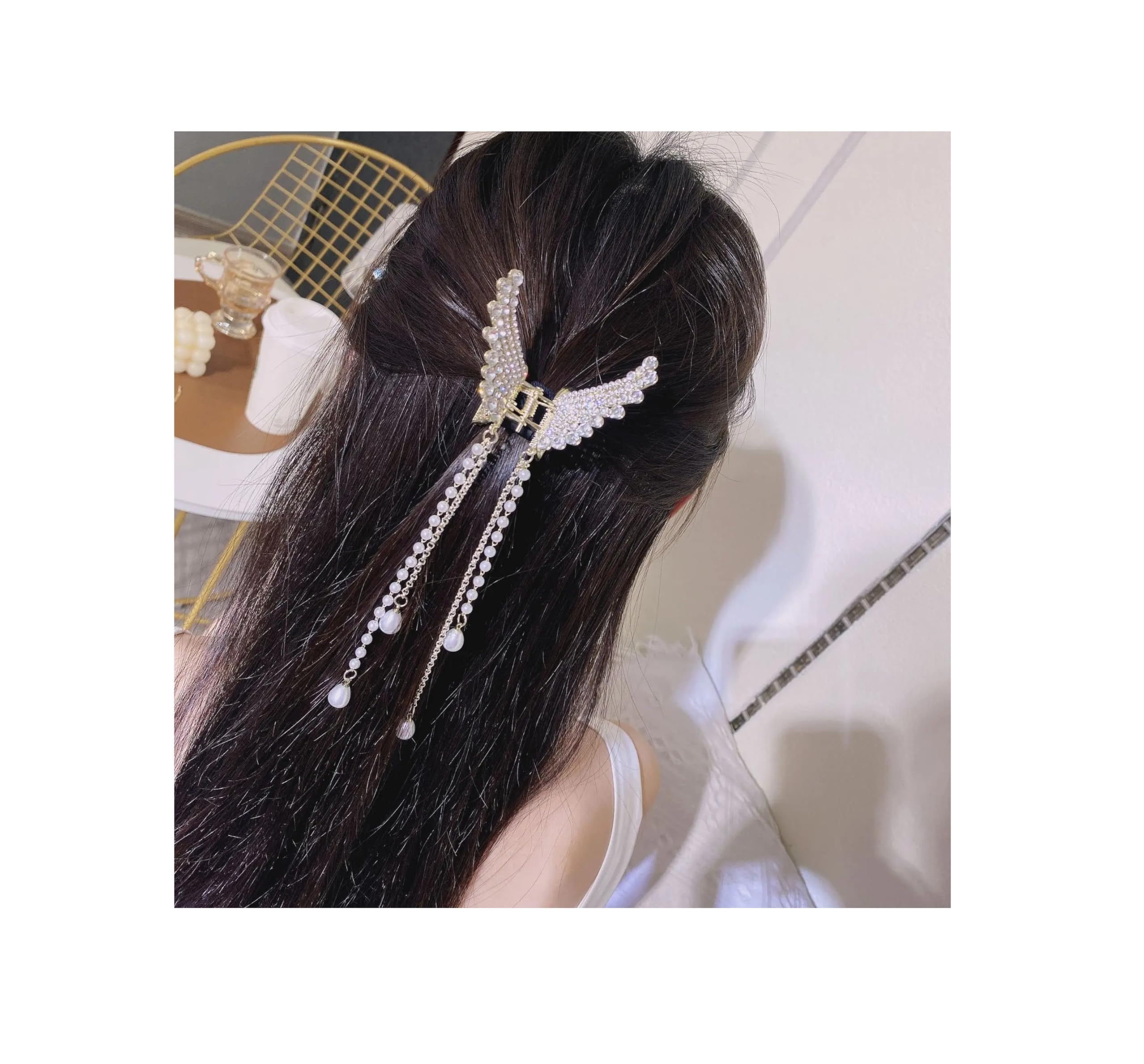 SPHINX Hair Accessories for Women & Girls - Elegant Alloy Claw Jaw Clamp Clutcher with Back Hairpin |Trendy Hairclips| Fashionable Styling Essentials for All Occasions - (Rhinestone Butterfly Tassel, 1 Pc)