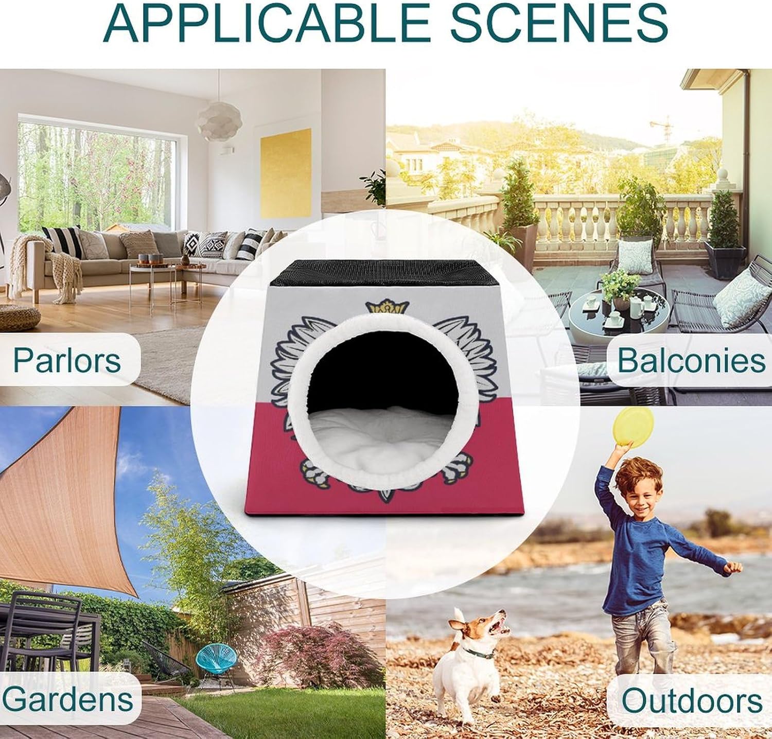 Generic Polish Flag Cat House for Indoor with Spacious Cat Nest, style-2-4-1