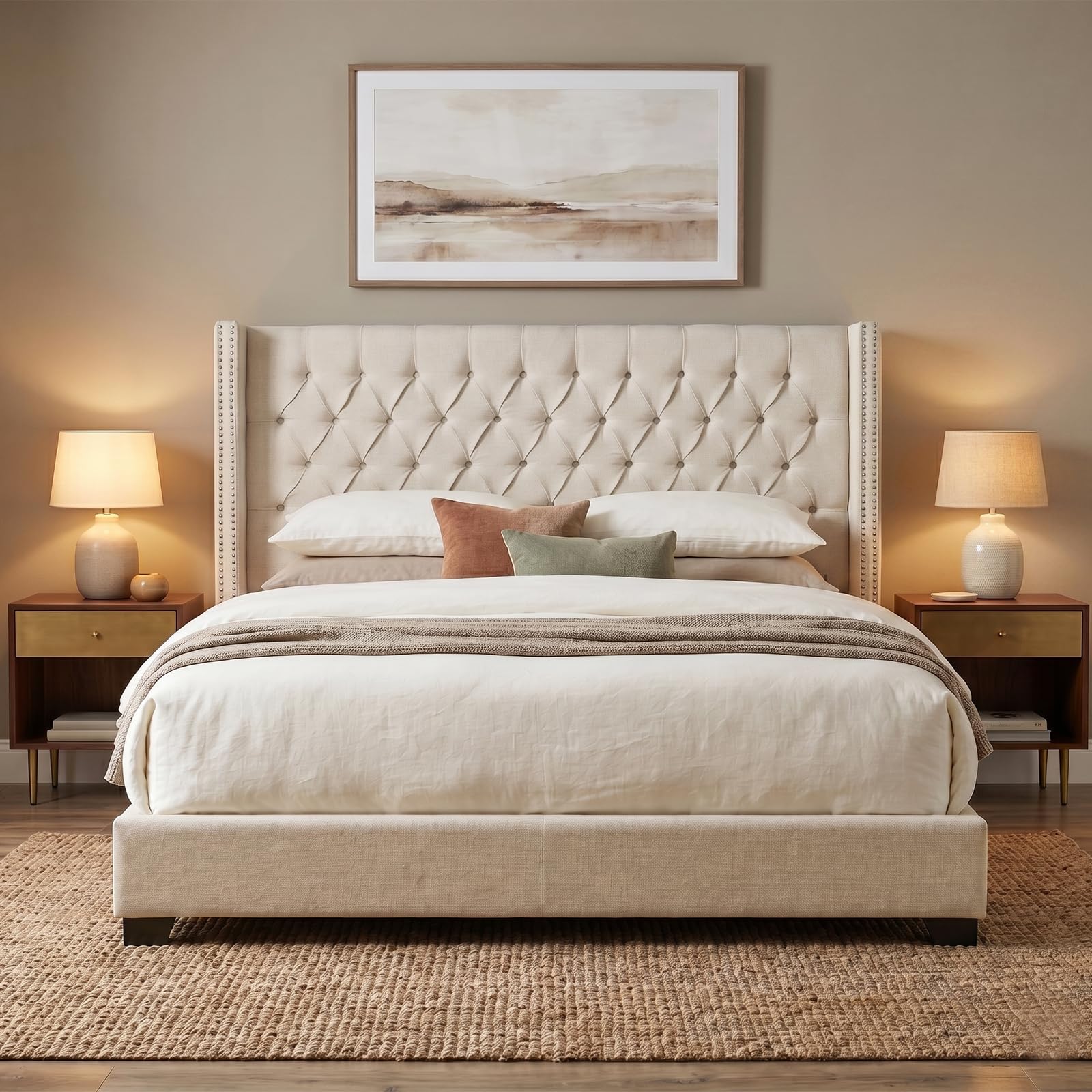 MADISONPARK Madison Park Amelia Upholstered Headboard | Nail Head Trim Wingback — product photo
