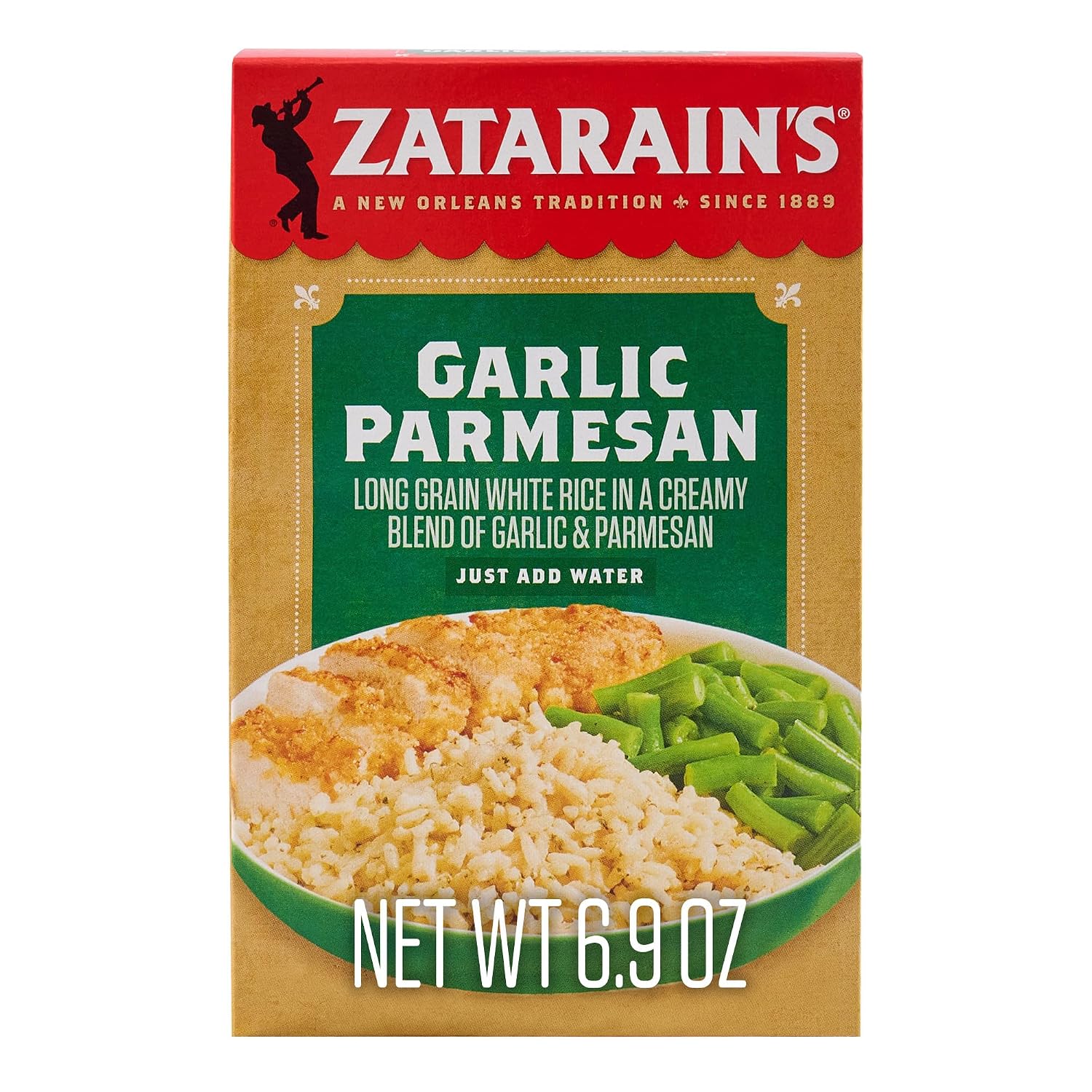 Zatarain’s Rice Mix, Garlic Parmesan, Flavorful Side Dish or Base for Meals, Long Grain Rice Mix, One Pot, Just Add Water, Made with Real Garlic, Ingredients You Can See & Taste, No MSG Added, 6.9 oz (Pack of 8)