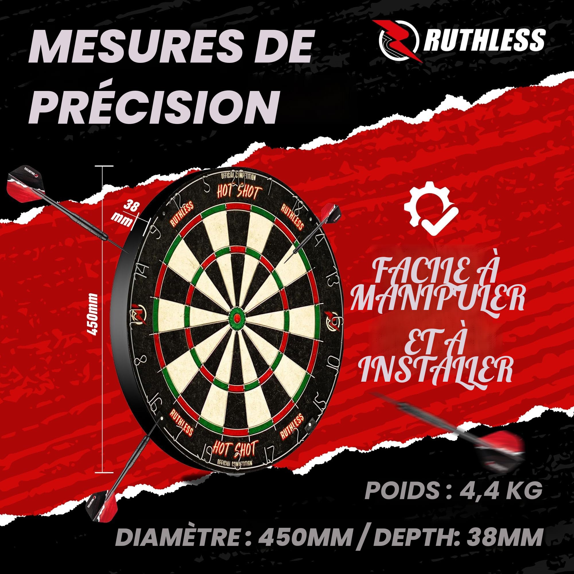 Ruthless Home Darts Centre | Cible de fléchettes avec armoire, cible de fléchettes et 2 jeux de fléchettes