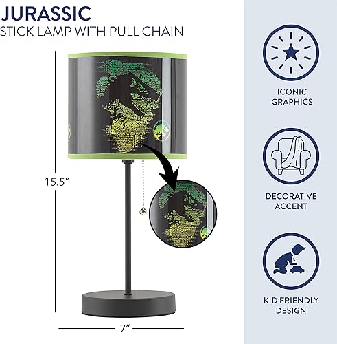 Miniatura 2 de Lámpara de mesa Jurassic World para niños con cadena de tracción, pantalla decorativa impresa temática, metal