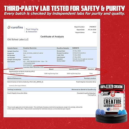 Miniatura 5 de Old School Labs Gomitas monohidrato de creatina de 5000 mg, optimizadas para hombres y mujeres, apoya los músculos magros y la recuperación, energía
