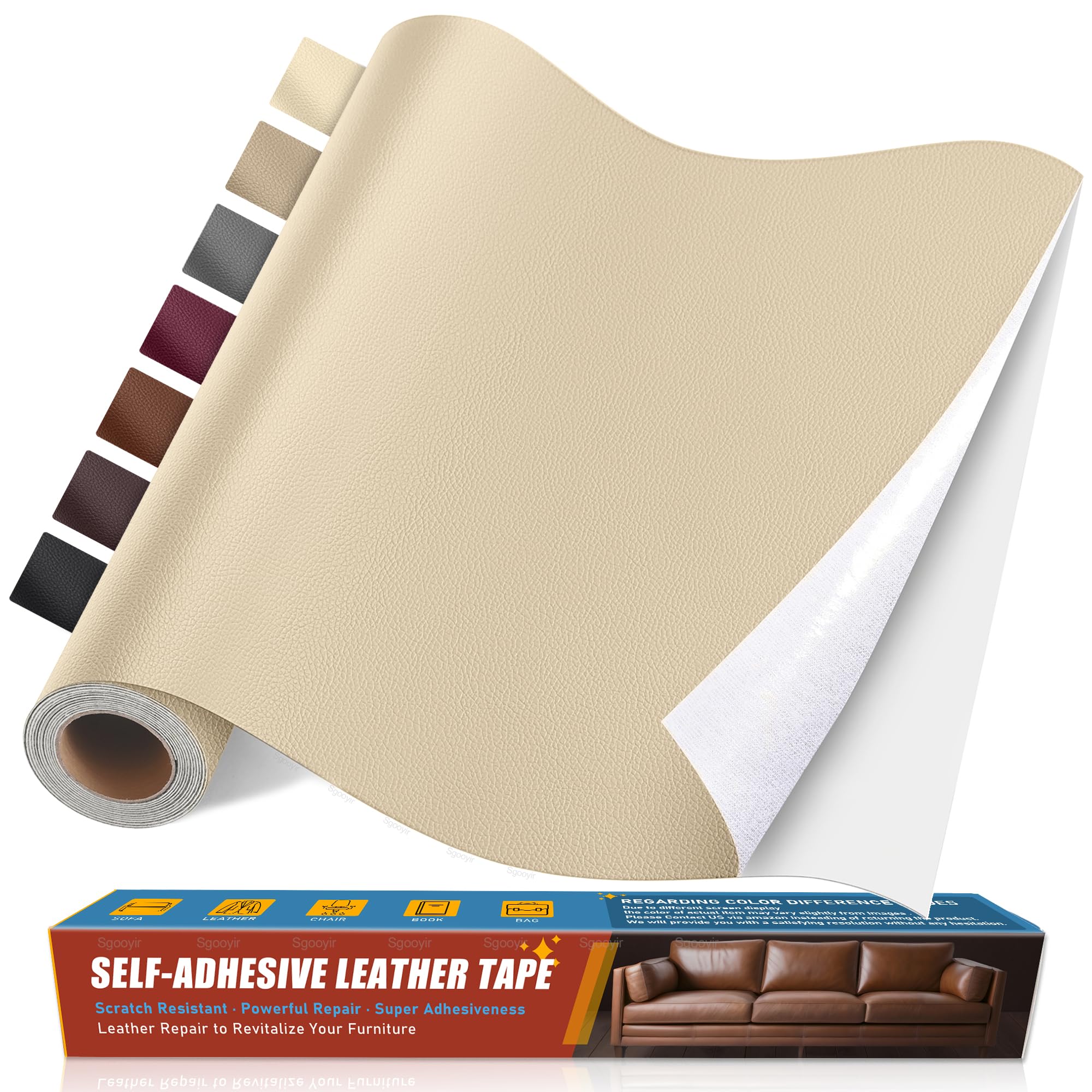 Sgooyir Leder Reparatur Set, 40x100cm Kunstleder Selbstklebend, Kunstleder Reparaturset Flicken Selbstklebend Patch für Autositze, Sofa, Jacken, couch, Möbel Beige