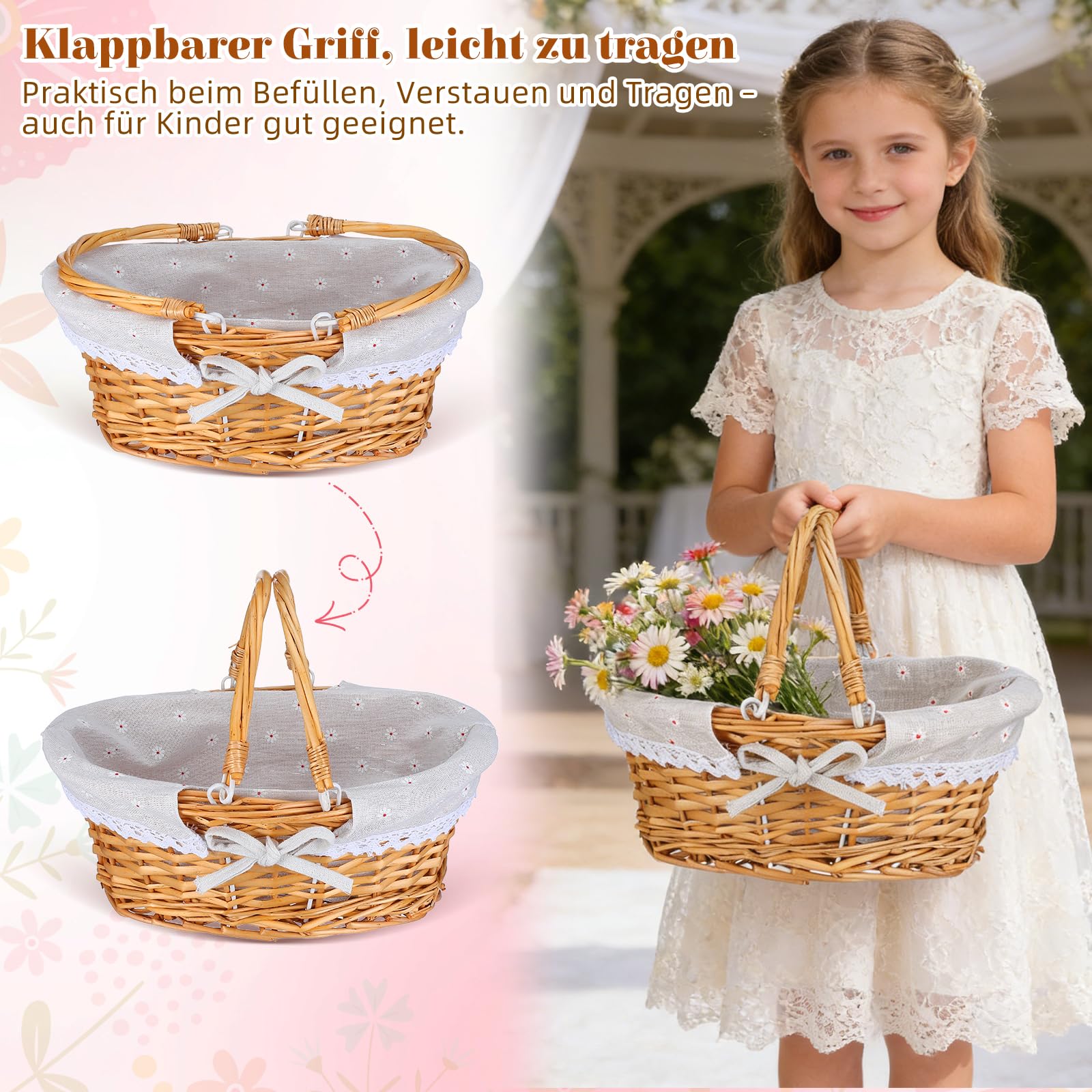 Abaodam Weidenkorb Mit Henkel (33x23cm) - Geflochtener Picknickkorb Aus Weide Geflochtene Aufbewahrungskörbe - Geflochtene Blumenkörbe Zur Aufbewahrung Osterpicknicks Heimdekoration