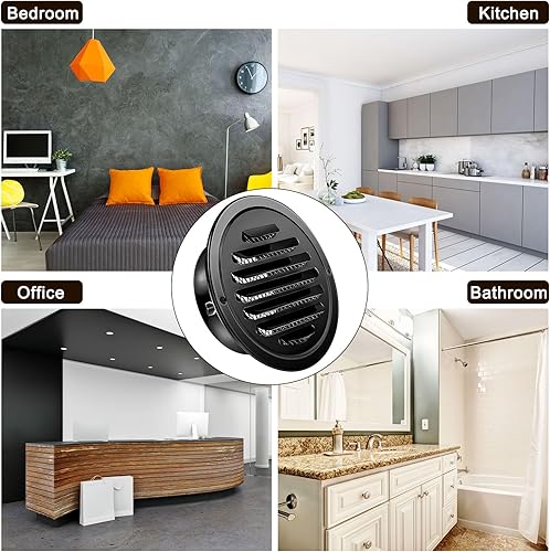 Miniatura 7 de Zonon Paquete de 4 rejillas de ventilación redondas negras de 6 pulgadas para secadora de acero inoxidable con pantalla de malla para el hogar,