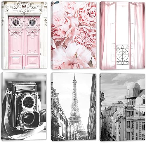 Miniatura 9 de Juego de 6 impresiones artísticas enmarcadas de París con marco, decoración artística de pared en blanco y negro, póster en lienzo de la Torre Arte