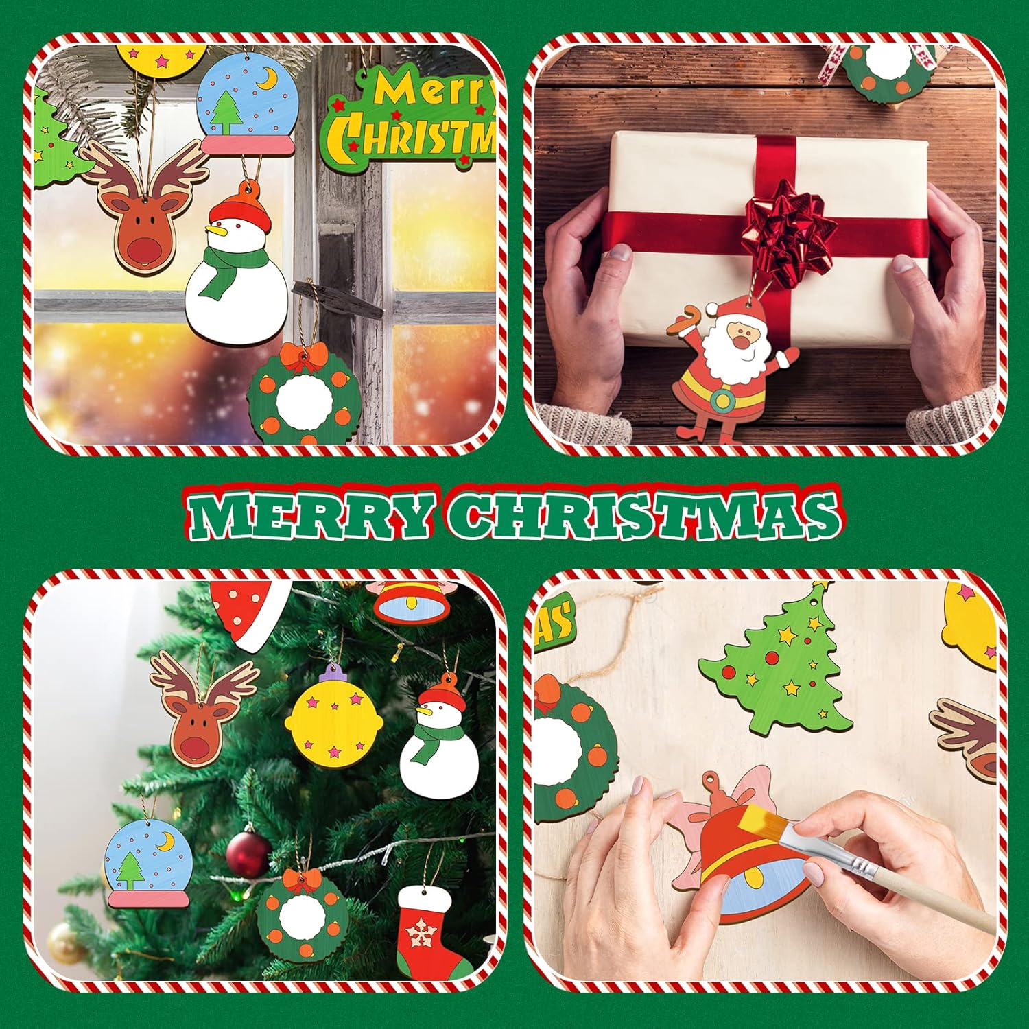 Christmas Crafts for Kids,36 Pcs Wooden Christmas Ornaments with Ropes for Hanging Decoration, 12 Styles Unfinished Wood Slices with Hole, DIY Ornament Craft for Boys & Girls Aged 5 6 7 8 9 10 11 12