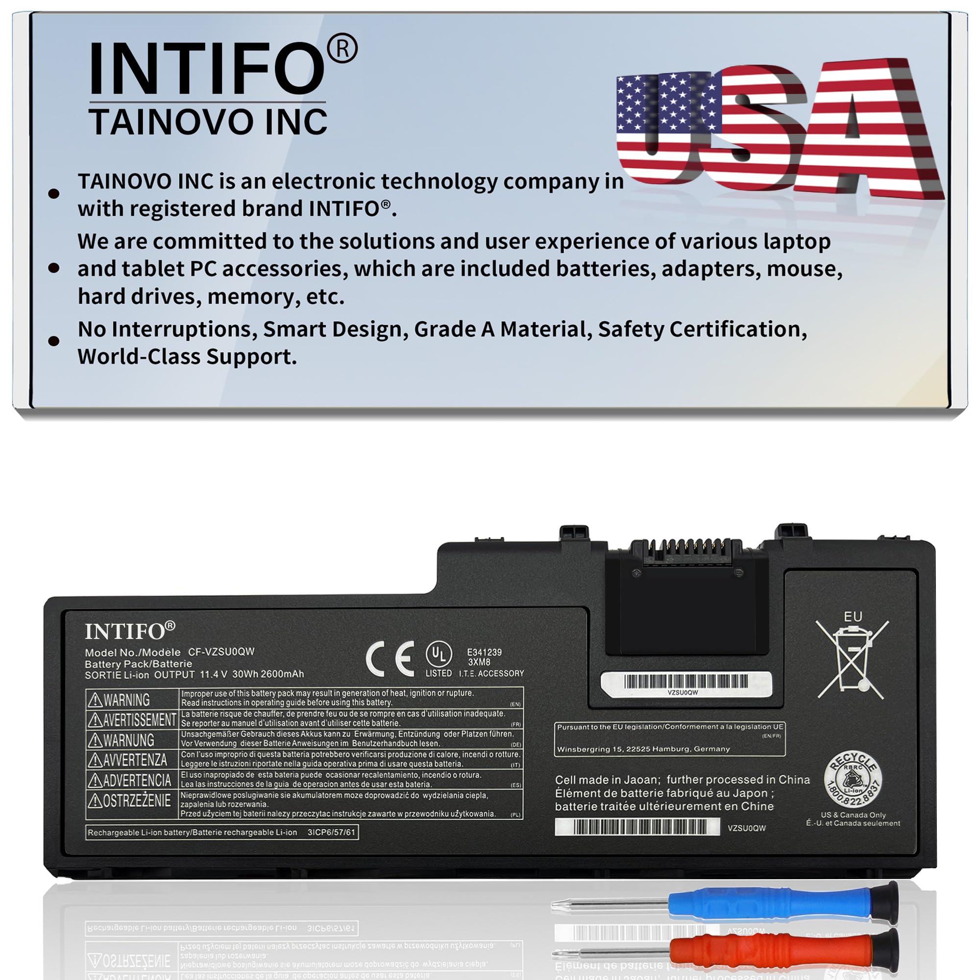 30Wh CF-VZSU0QW Laptop Battery Compatible with Panasonic Toughbook CF-20 CF20 Mk1 Tablet PC CF-20A0205NG Toughpad FZ-A2 FZ-A2A200CA3 CF-VZSU0QK CF-VZSU0QQ CF-VZSU0QR CF-VZSU0QJS [11.4V 2600mAh]