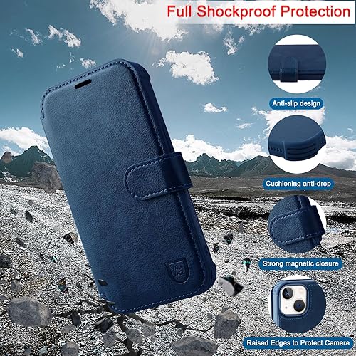 Miniatura 5 de VANAVAGY Magsafe - Funda tipo cartera compatible con iPhone 15 con función de carga inalámbrica, funda de piel con tapa para muñeca protectores de