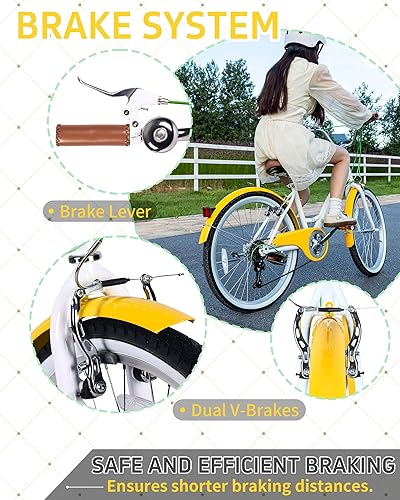 Miniatura 3 de Bicicleta híbrida de playa de 6 velocidades de 24 pulgadas para niñas de más de 8 años de edad, bicicleta para niños con doble freno en V asiento