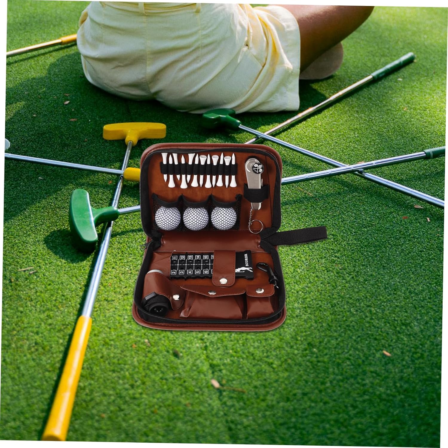 Toyvian 1set Multi-Function Golf Tools Set Storage Bag Outdoor Golf Training Accessories Includes Tee and Scoring Tools