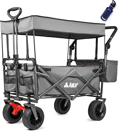 AUKAR Carro plegable con toldo, carrito de jardín para exteriores resistente, con mangos ajustables, para ir de compras, día de campo, campamento,