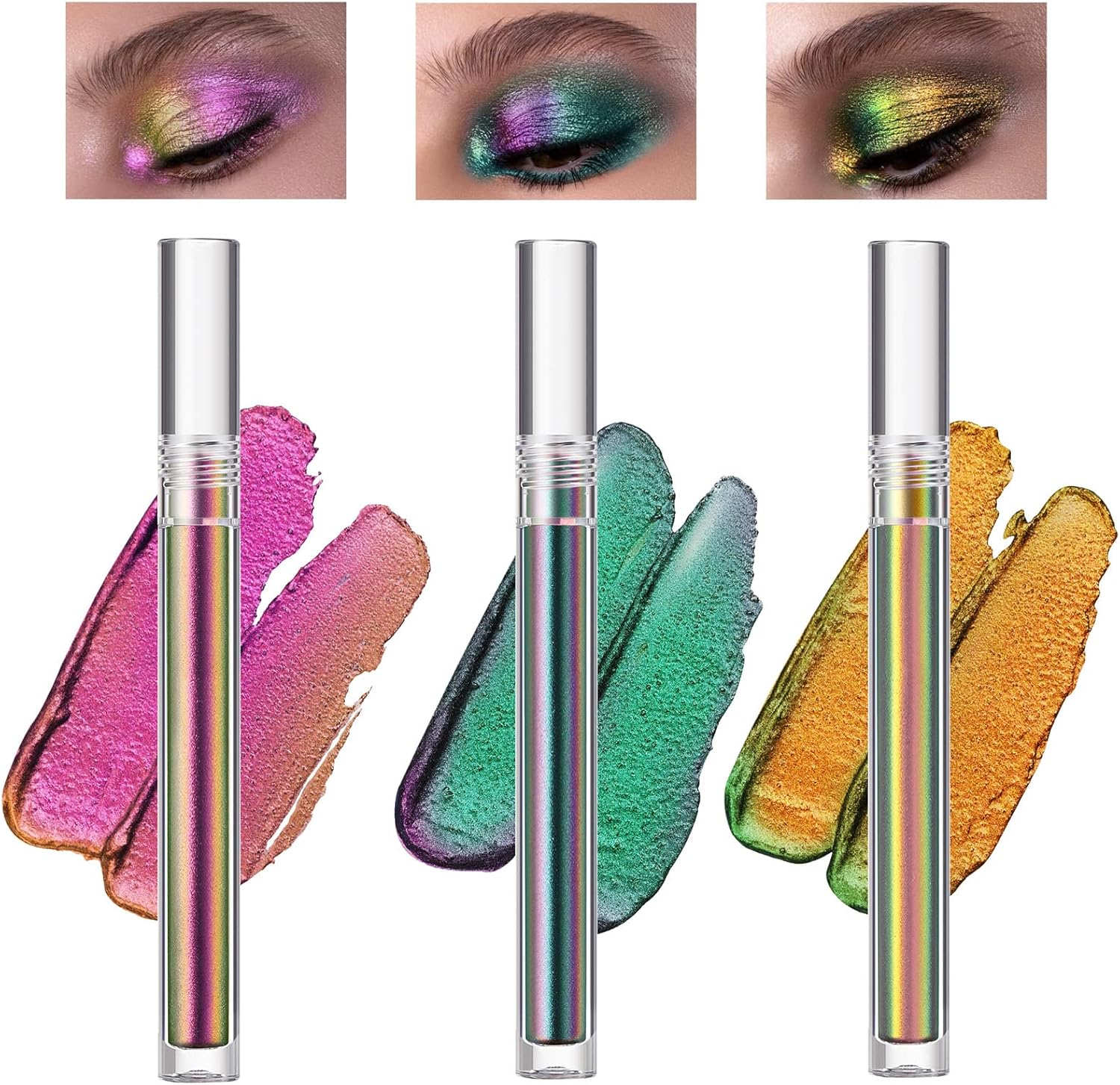 3 Pcs Chameleon Liquid Eyeshadow Set, Holographic Glitter Multichrome