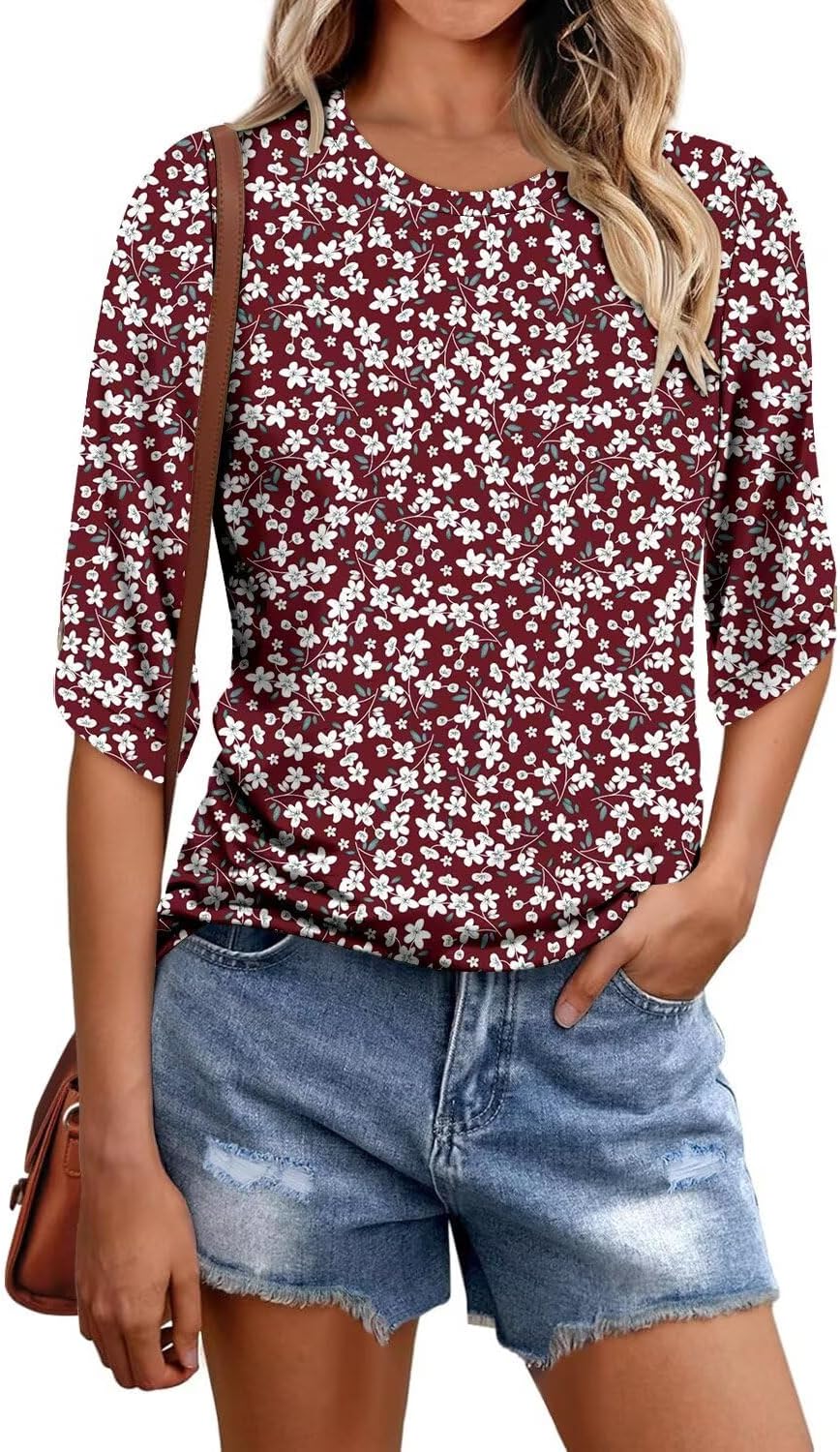 KISSMODA Women's Casual 3/4 Sleeve T-Shirts 2025 V-Neck Tunic Tops Cute Tees Blouses Loose Fit Business Work Tee Top - Image 2