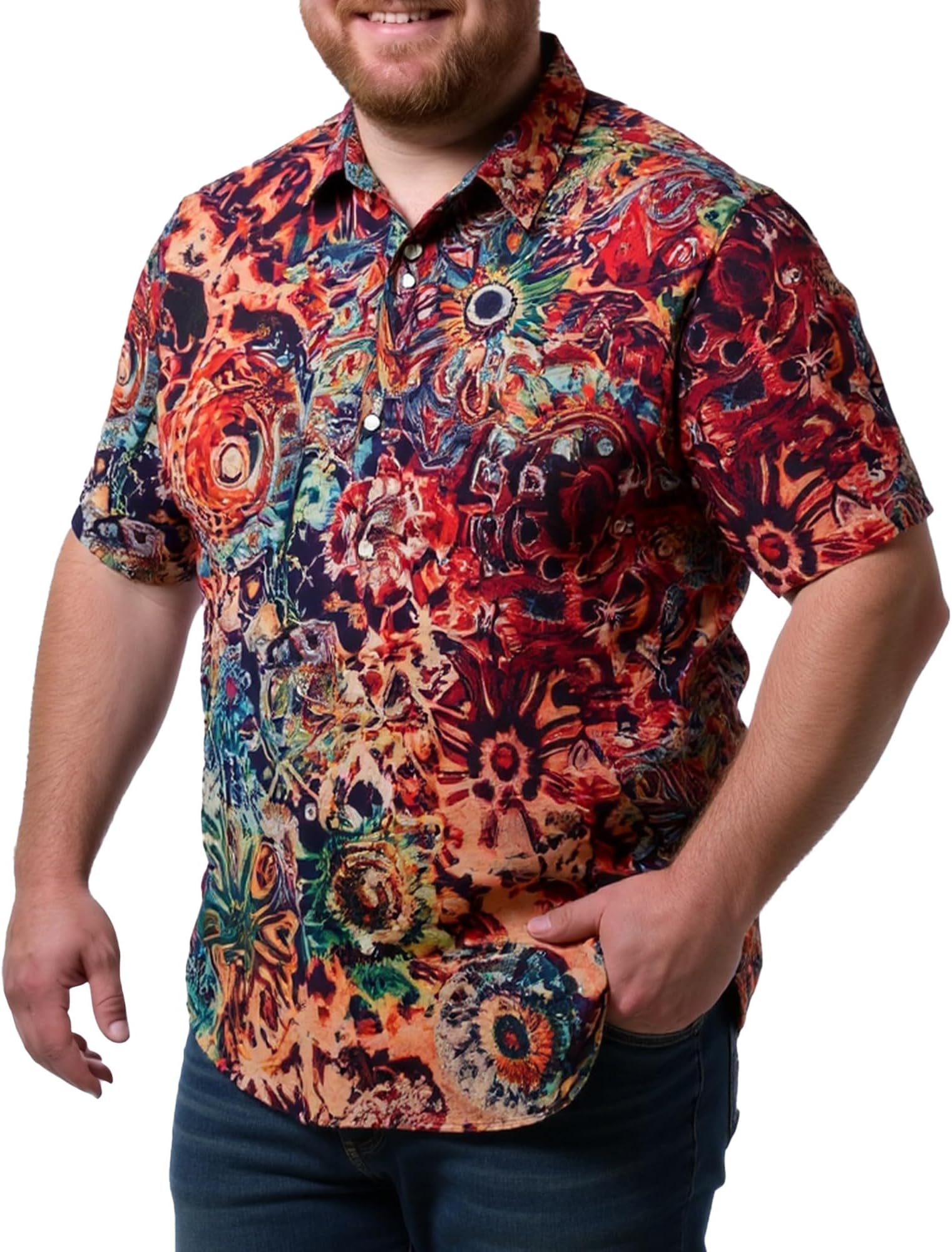 Men's Retro Hawaiian Shirt Floral Printed Button Down Shirt Lapel Collar Short Sleeve Top