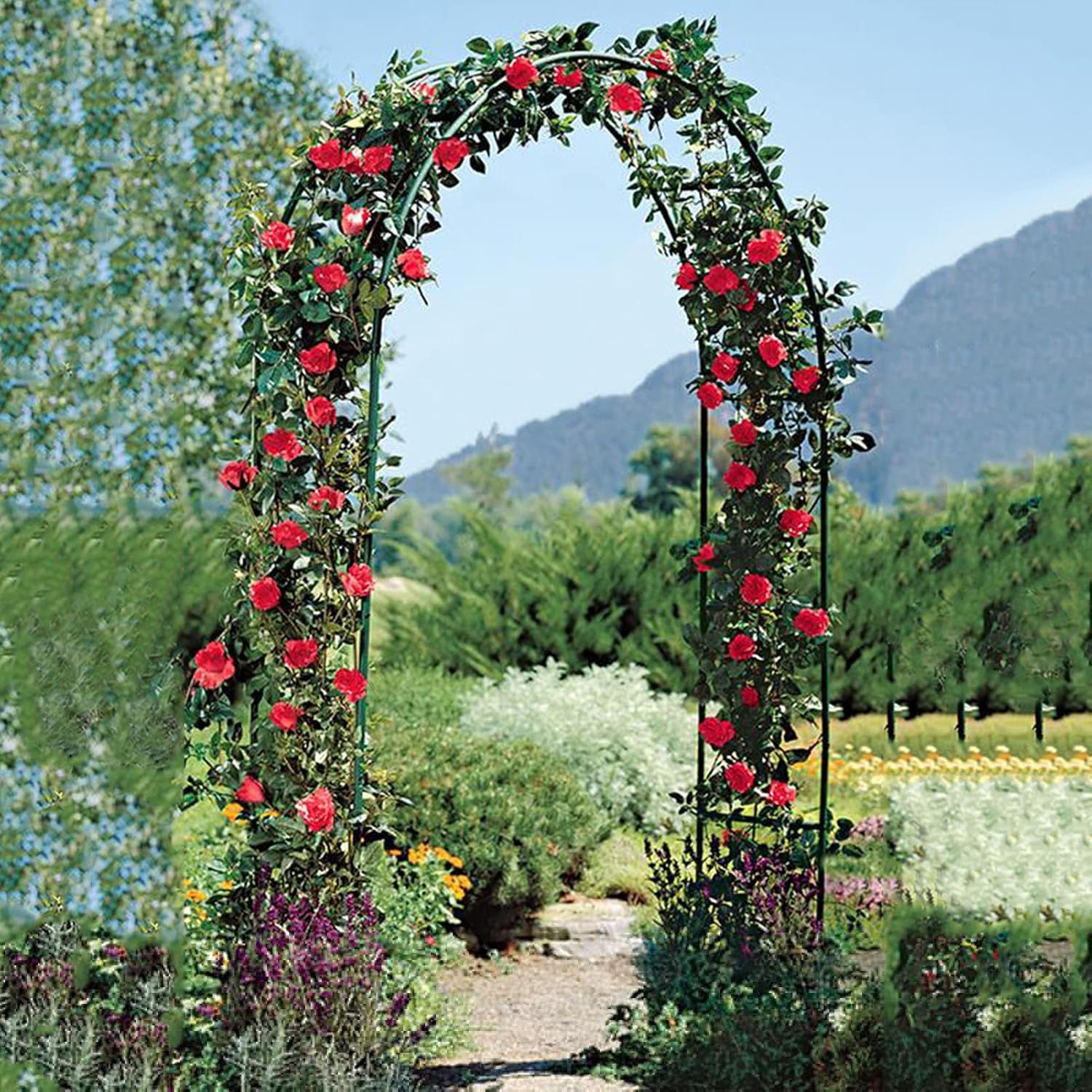 Metal Garden Arch,Rose Arches,for Climbing Plants Rose Tendrils,Weatherproof,Climbing Arch Climbing Aid,Pergola Arbors,Trellis,Free-Standing,Wedding Decoration,Outdoor Garden Lawn,Green