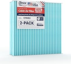 BNX TruFilter C7033 Cabin Air Filter, HEPA 99.97%, Compatible With Dodge Dart; Pontiac: Vibe; Toyota Tacoma (2-pack)