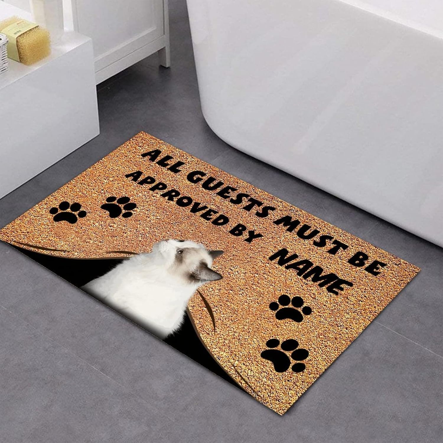 All Guests Must Be Approved by Cat Kitchen Mat Cat Paw Prints Coconut Coir Rugs Captures Dirt Machine Washable Gift for Pet Cat Lovers 16x24in