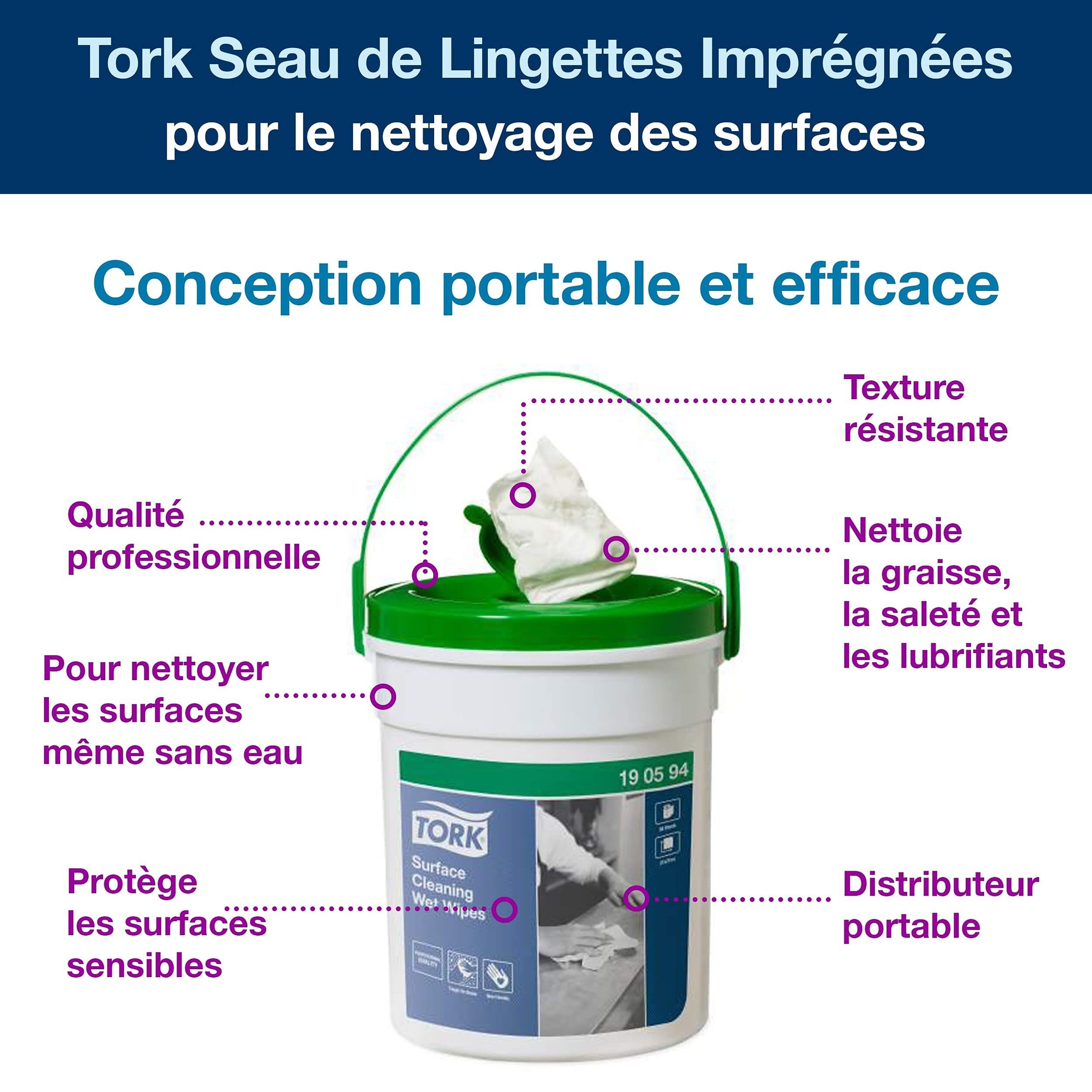 Tork Seau de Lingettes imprégnées pour, W15, 190594, 4 x 58 lingettes