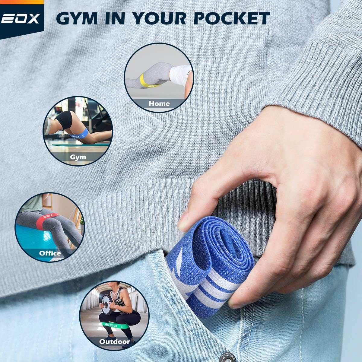 EOX Resistance Fabric Exercise Loop Bands, Non-Slip Resistance Exercise Workout Bands for Strength Training, Physical Therapy, Pilates, Legs and Glutes, 4 Resistance Levels Fabric Hip Training Bands