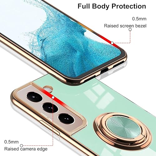 Miniatura 10 de Aitipy Funda para Samsung Galaxy S21 FE con 1 protector de pantalla, soporte de anillo de rotación de 360 integrado, borde chapado brillante de