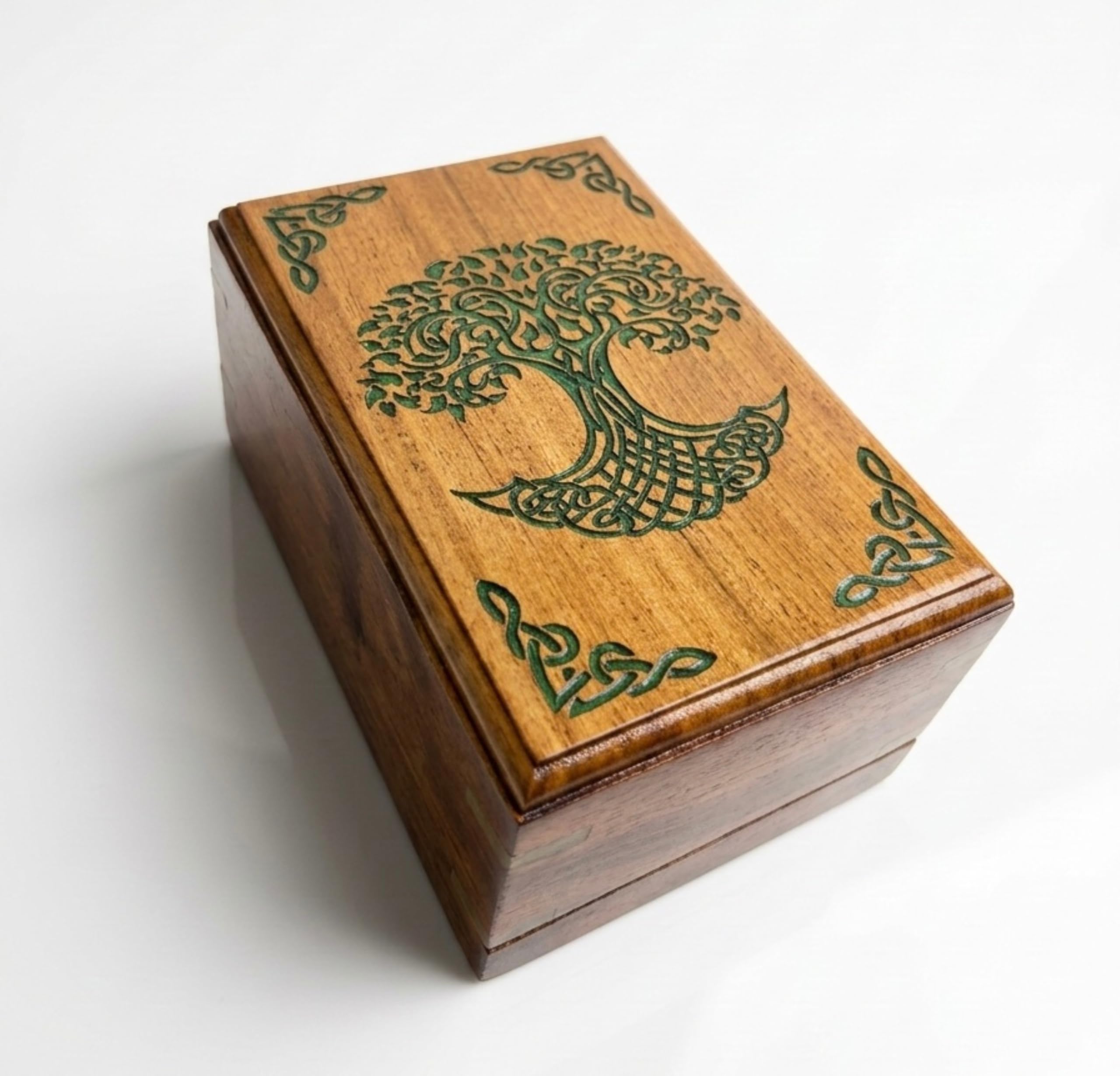 View 1 of “Handcrafted Wooden Urn with Green Tree of Life Engraving | Premium Memorial Ashes Urn | Eco-Friendly Wooden Keepsake Urn for Human Ashes | Elegant & Durable Design”
