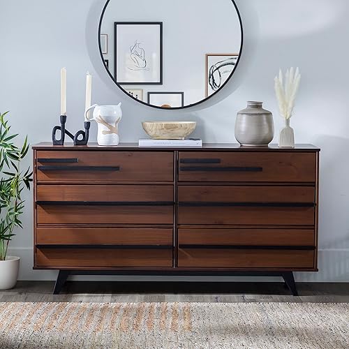 Miniatura 2 de Walker Edison Malhia Cómoda contemporánea minimalista de madera maciza de 6 cajones 60 pulgadas nogal