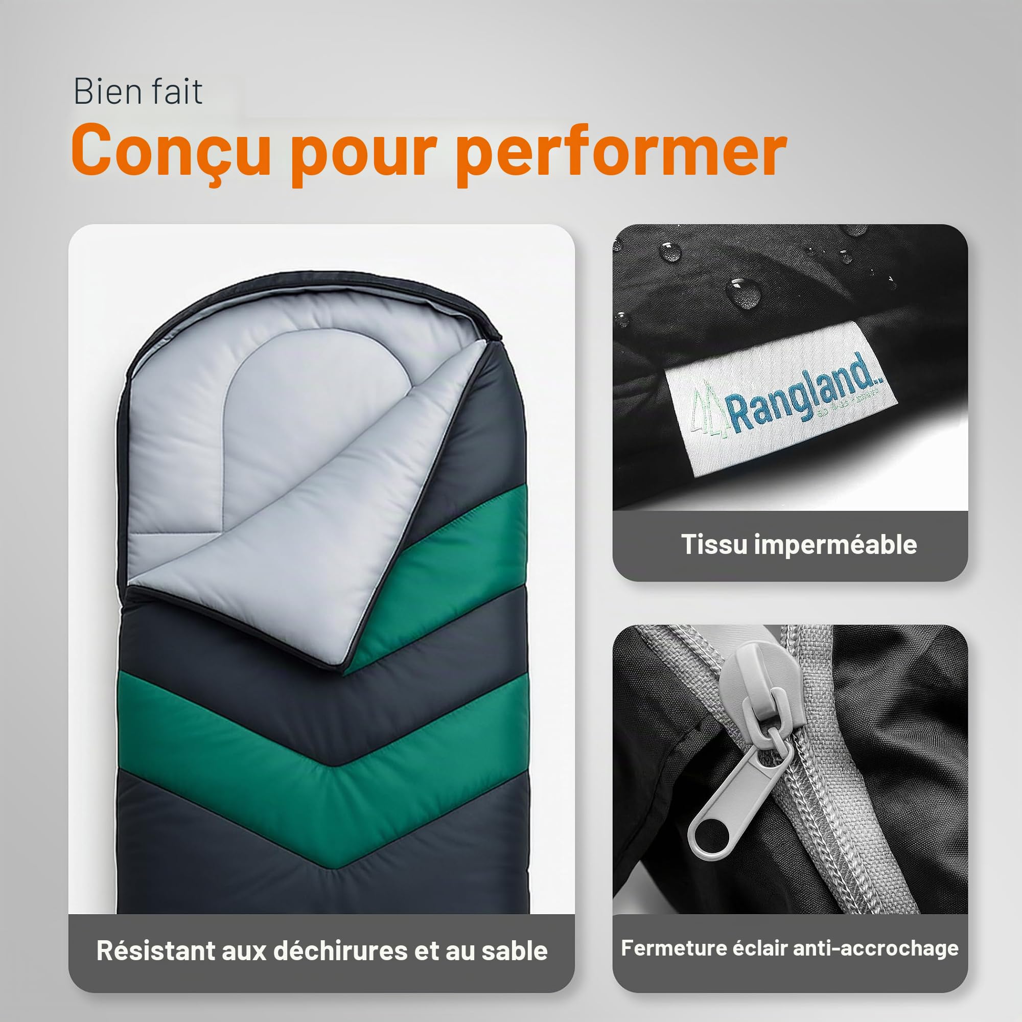 Sac de couchage avec coussin intégré (AirPack Sleeper) – Matelas de couchage gonflable tout-en-un et couverture zippée pour le camping avec pompe à pied intégrée (noir/vert) 203,2 x 76,2 cm