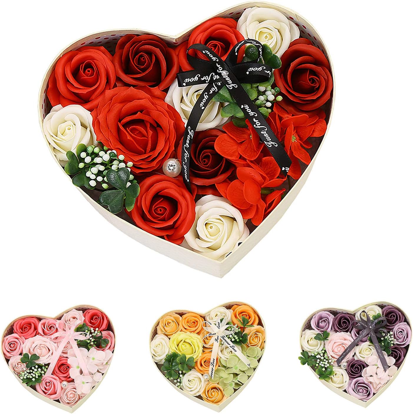 Forever Roses,Soap Fresh Fake Flower Heart-Shaped Rose Gift Box Mother's Anniversary Wedding Valentine's Day Birthday Gifts for Mom Wife Girls Pink