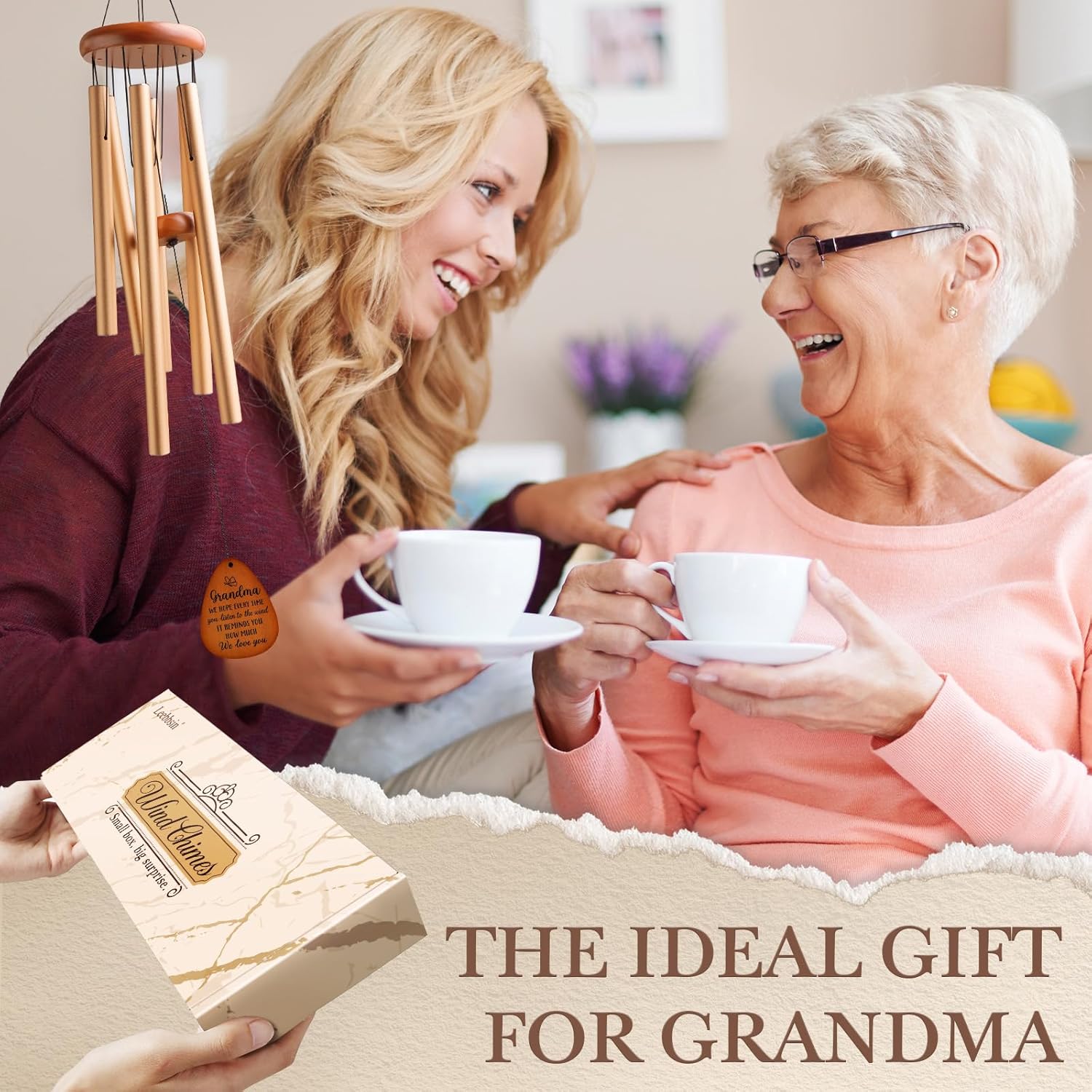 Gifts for Grandma, Grandma Wind Chime, Best Gift for Grandmother, Grandma Birthday Gifts from Grandchildren, Grandma Gift for Mother's Day Thanksgiving Christmas-Large 36'' - Image 2