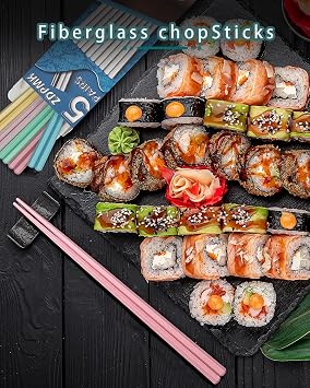 ZDPMK Fiberglass Chopsticks, 5 Pairs Reusable Chopsticks Dishwasher Safe, Japanese Chinese korean Chop sticks Set, Plastic Chop sticks Reusable for Beginners Adults, 9.5 inch Non-Slip Chop sticks