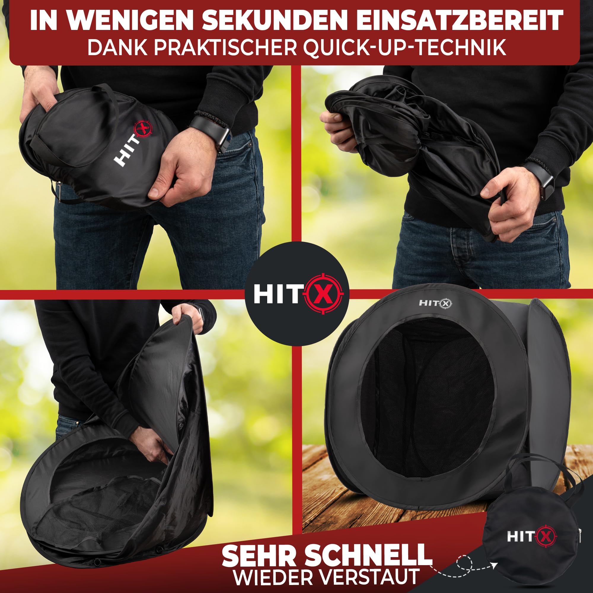 HITX® Steinschleuder Kugelfang XXL mit 3 Zielen | Pop-Up Kugelfangkasten | Aufbau in Sekunden | Zwille Zielbox zum Aufhängen oder Hinstellen | Slingshot Schleuder Targetbox