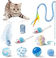 Vista 8 de MALLMALL6 Juego de 10 piezas de juguetes para gatos, paquete de juguetes interactivos para gatos que incluye varita con plumas, muelles para gatos