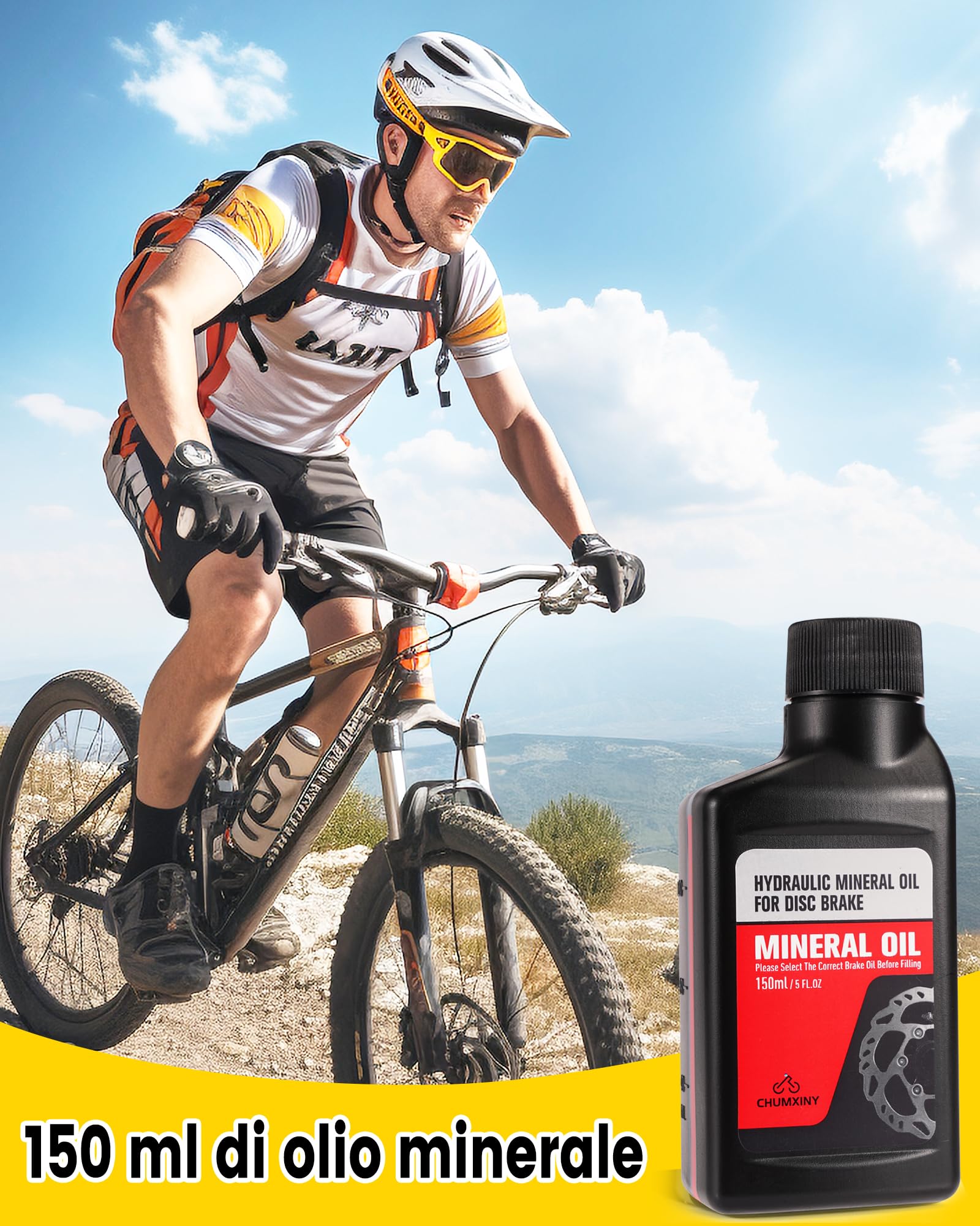 CHUMXINY Kit Spurgo Freni per SHIMANO, TEKTRO, MAGURA Freni a Disco Idraulici Di Serie. kit Spurgo Freni MTB Disco Include Connettori in Ottone, 150ML Di Olio Minerale.