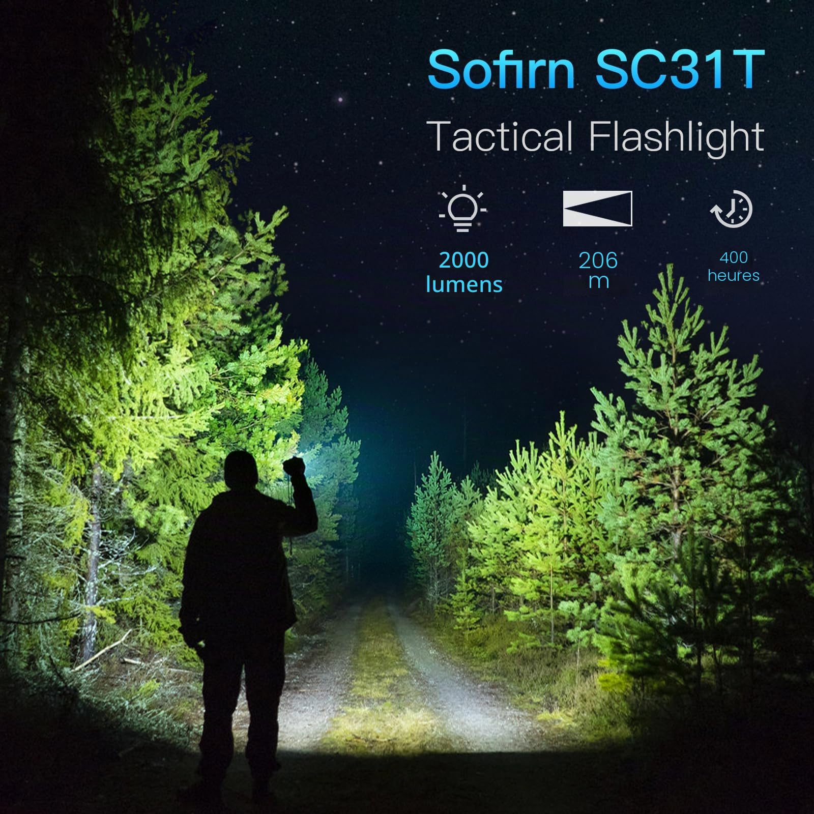 Lampes de poche puissantes pour les urgences, lampes de poche robustes, lampe de poche tactique Sofirn SC31T avec étui et diffuseur, 2000 lumens, petite lampe de poche pour la maison