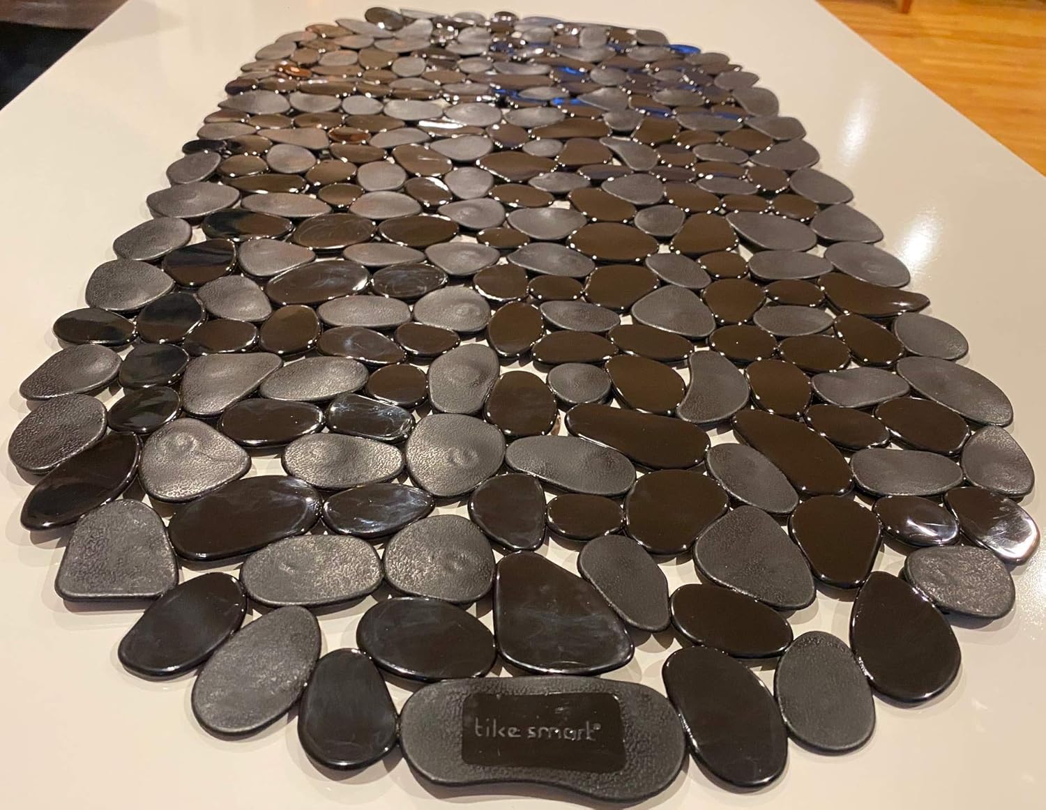 TIKE SMART “Pebbles” Non-Slip Bathtub & Shower Mat 27”x14” Oval - Non-Toxic - Safe, Clean, Machine-Washable, Superior Grip & Drainage, Vinyl, for Smooth Floors ONLY, Opaque Black: Home & Kitchen