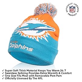 Ultra Game NFL Official Youth Super Soft Winter Beanie Knit Hat with Extra Warm Touch Screen Gloves, Miami Dolphins, Team Color 2, 1SIZE