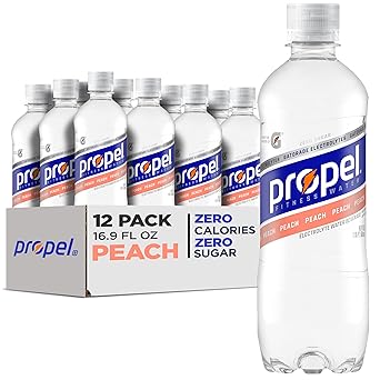 Propel, Peach, Zero Calorie Sports Drinking Water with Electrolytes and Vitamins C&E, 16.9 Fl Oz Pack of 12