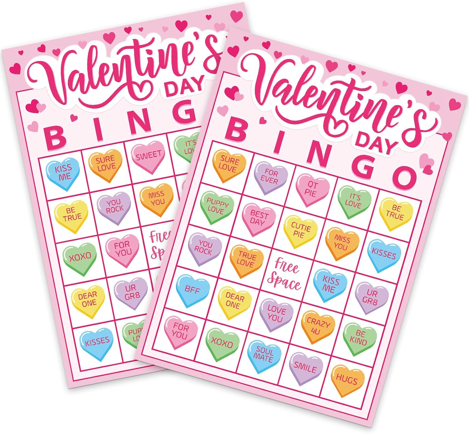 JarThenaAMCS Valentine Bingo Game 5 Players Conversation Heart Bingo Cards for Family Activities Wedding Anniversary Party Favors Supplies
