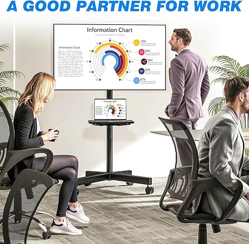 Miniatura 8 de Rfiver Carrito de TV móvil para televisores de pantalla plana LCD LED de 23 a 60 pulgadas de hasta 88 libras, altura ajustable, estante rodante