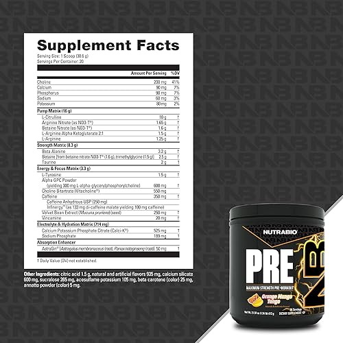 Miniatura 6 de NutraBio Polvo de preentrenamiento, mango naranja, energía explosiva, enfoque láser, bombas extremas, preentrenamiento para hombres y mujeres,