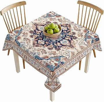 Square Tablecloth, Mid Century Bohemia Retro Flower Waterproof Table Cloth 60x60 in Terracotta Aesthetic Washable Spillproof Table Cover for Kitchen Dining Party Decor Outdoor Camping
